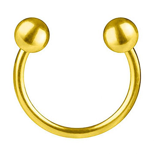 Piercingfaktor Hufeisen Ring Horseshoe Edelstahl Piercing Brust Nippel Lippe Nase Septum Tragus Ohr Helix Intim mit Kugeln Gold 1,2mm x 8mm x 3mm von Piercingfaktor