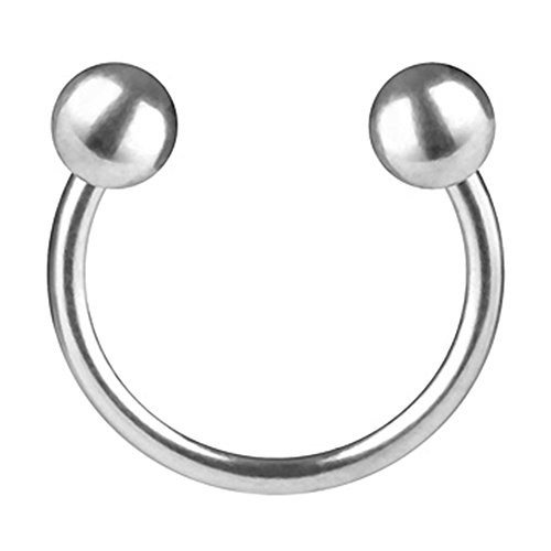 Piercingfaktor Hufeisen Ring Horseshoe Edelstahl Piercing Brust Nippel Lippe Nase Septum Tragus Ohr Helix Intim mit Kugeln Silber 1,0mm x 10mm x 3mm von Piercingfaktor