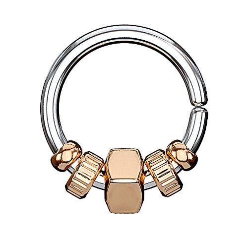 Piercingfaktor Piercing Continuous Ring mit Quadrat Anhänger und Perlen Tragus Helix Ohr Nase Lippe Intim Nippel Rosegold 1,2mm x 8mm von Piercingfaktor