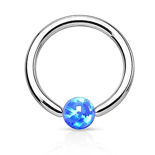 Piercingfaktor Piercing Klemmring Ring mit Opal Klemm Kugel Septum Nasen Lippen Helix Ohr Nasenpiercing Ohrpiercing Tragus Intimpiercing Lippenband Silber Blau 1,2 x 6mm von Piercingfaktor