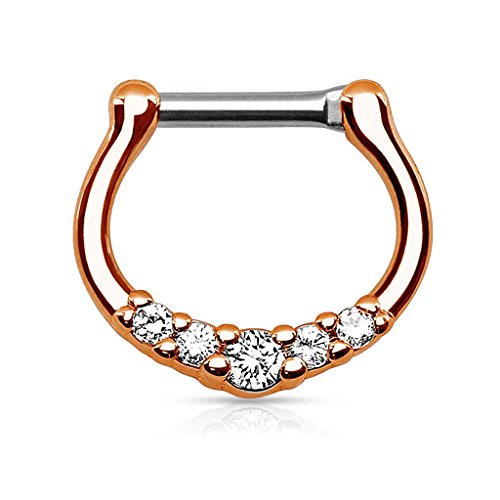 Piercingfaktor Piercing Ring Septum Tragus Helix Ohr Nase Lippe Brust Intim Nasenpiercing Nasenring Ohrpiercing Schild Clicker mit Strass Stein Rosegold 1,2mm von Piercingfaktor