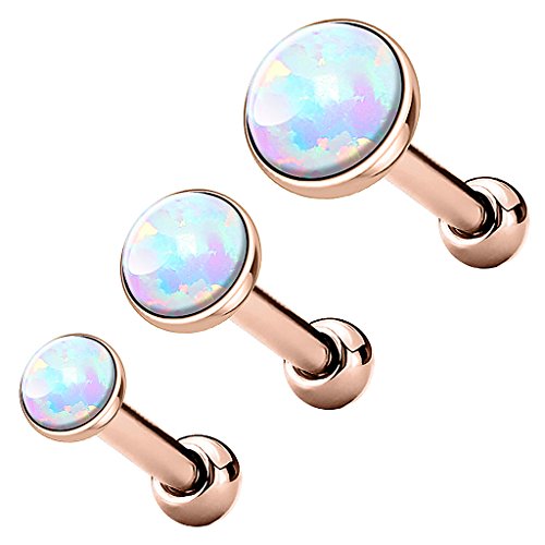 Piercingfaktor Tragus Piercing Helixpiercing Helix Ohr Cartilage Knorpel Stecker mit flachen Opal Steinen Rund Rosegold Weiß Set von Piercingfaktor