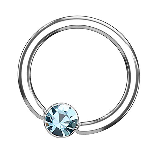 Piersando BCR Piercing Klemmring Ring Flach mit Kristall Klemm Kugel Septum Nasen Lippen Helix Ohr Tragus Silber Aqua 1,6mm x 10mm x 4mm von Piersando