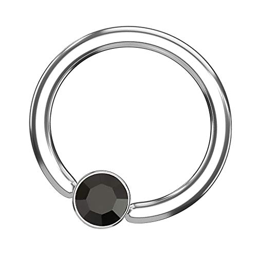 Piersando BCR Piercing Klemmring Ring Flach mit Kristall Klemm Kugel Septum Nasen Lippen Helix Ohr Tragus Silber Schwarz 1,2mm x 8mm x 3mm von Piersando