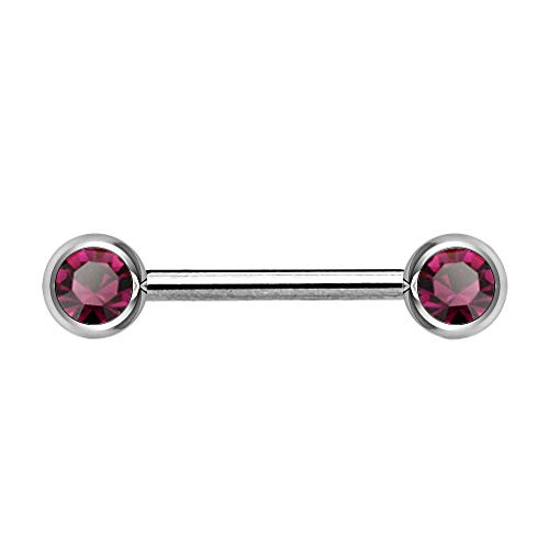 Piersando Brustwarzen Piercing Intimpiercing Nippelpiercing Brust Nippel Intim Barbell mit Hantel Doppel Front Kristall Kugel 1,6mm x 12mm x 5mm Silber Lila von Piersando