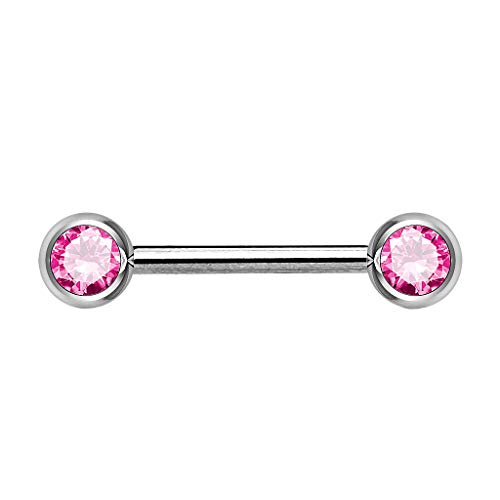 Piersando Brustwarzen Piercing Intimpiercing Nippelpiercing Brust Nippel Intim Barbell mit Hantel Doppel Front Kristall Kugel 1,6mm x 12mm x 5mm Silber Pink von Piersando