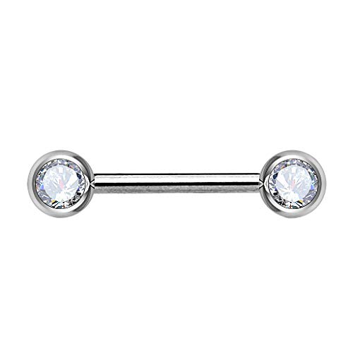 Piersando Brustwarzen Piercing Intimpiercing Nippelpiercing Brust Nippel Intim Barbell mit Hantel Doppel Front Kristall Kugel 1,6mm x 16mm x 6mm Silber Clear von Piersando