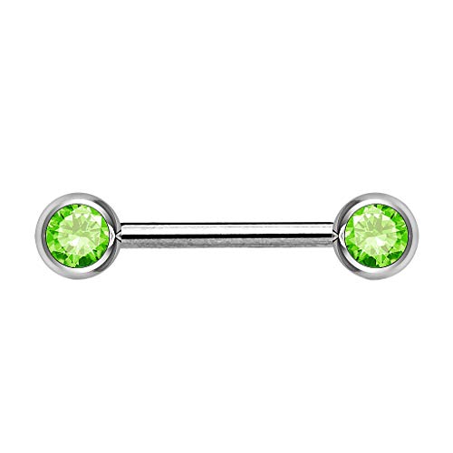 Piersando Brustwarzen Piercing Intimpiercing Nippelpiercing Brust Nippel Intim Barbell mit Hantel Doppel Front Kristall Kugel 1,6mm x 16mm x 6mm Silber Grün von Piersando