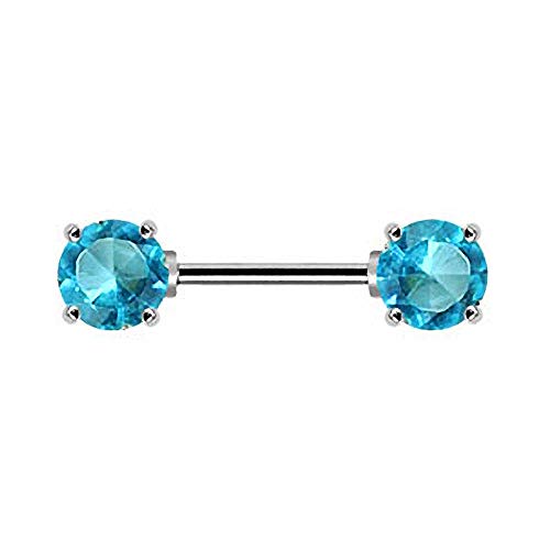 Piersando Brustwarzen Piercing Intimpiercing Nippelpiercing Brust Nippel Intim Brustwarzenpiercing Barbell mit Doppel Kristall Kugel 12mm Silber Aqua von Piersando