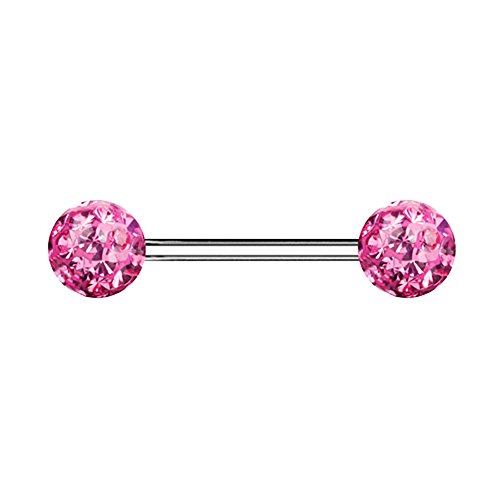 Piersando Brustwarzen Piercing Intimpiercing Nippelpiercing Brust Nippel Intim Brustwarzenpiercing Barbell mit Multi Ferido Kristall Kugeln 14mm Silber Pink von Piersando