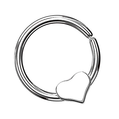 Piersando Continuous Piercing mit beweglichem Herz Fake Hoop Ring für Septum Ohr Tragus Helix Nase Lippe Ohr Nasenpiercing Nasenring Silber 1,0mm x 8mm von Piersando