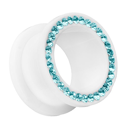 Piersando Flesh Tunnel Ohr Plug Piercing Ohrpiercing Schraub Ohrtunnel Kunststoff mit Strass Kristallen Weiß Aqua 10mm von Piersando