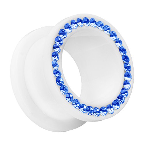 Piersando Flesh Tunnel Ohr Plug Piercing Ohrpiercing Schraub Ohrtunnel Kunststoff mit Strass Kristallen Weiß Blau 6 mm von Piersando