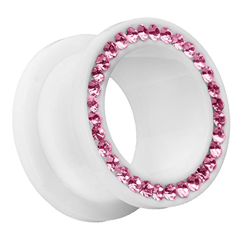 Piersando Flesh Tunnel Ohr Plug Piercing Ohrpiercing Schraub Ohrtunnel Kunststoff mit Strass Kristallen Weiß Pink 10mm von Piersando