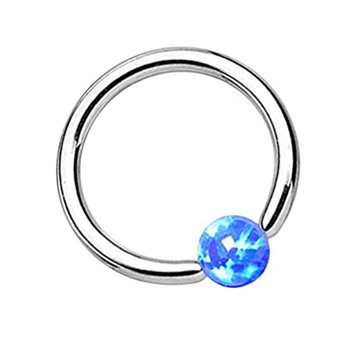 Piersando Piercing Klemmring Ring mit Opal Klemm Kugel Septum Nasen Lippen Helix Ohr Nasenpiercing Tragus Silber Blau 1,2 x 8mm von Piersando