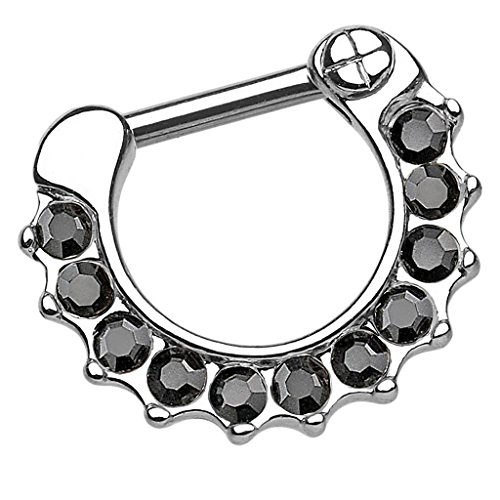 Piersando Piercing Ring für Septum Tragus Helix Ohr Nase Lippe Brust Intim Nasenpiercing Ohrpiercing Clicker Bar Spikes und Kristalle 1,2mm Schwarz von Piersando