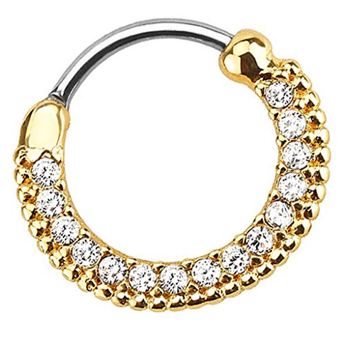 Piersando Piercing Scharnier Clicker Ring Schild Tribal mit Kristall Strass Steinen Vintage Septum für Tragus Helix Ohr Nase Lippe Brust Intim Gold Clear 1,2mm von Piersando