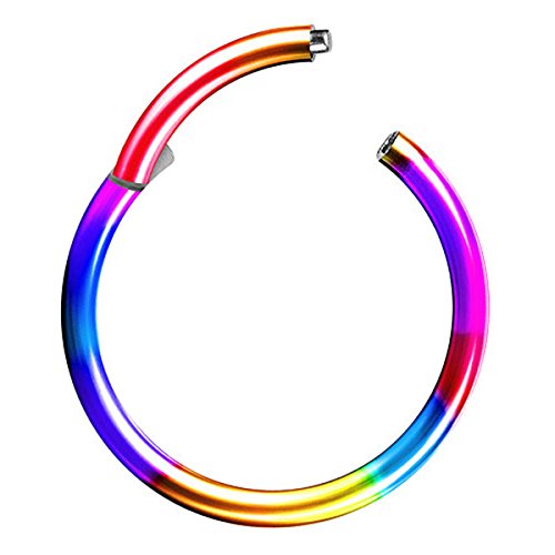 Piersando Titan Piercing Ring für Septum Tragus Helix Ohr Nase Lippe Brust Intim Nasenpiercing Ohrpiercing Lippenpiercing Clicker Scharnier Rainbow 1,2mm x 6mm von Piersando