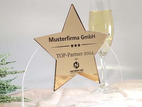 Pila Stone Moderne edler Stern Award und Trophäe, eigener Text oder Logo, Orden Medaille aus Acrylglas und Spiegelacryl- Personalisierter Pokal - Kollegen Auszeichnung, Jubiläum Preis von Pila Stone