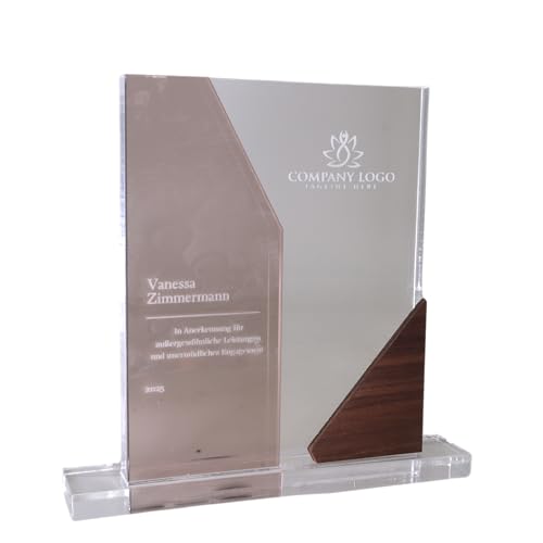 Pila Stone Acrylglas Award Personalisiert, Trophäe aus Acrylglas mit Edelholz, Firmen Mitarbeiter Jubiläum, Unternehmen Auszeichnung für besondere Leistungen, Acryl Glas Pokal (Braun durchsichtig) von Pila Stone