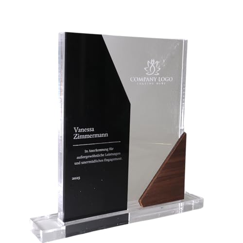 Pila Stone Acrylglas Award Personalisiert, Trophäe aus Acrylglas mit Edelholz, Firmen Mitarbeiter Jubiläum, Unternehmen Auszeichnung für besondere Leistungen, Acryl Glas Pokal (Schwarz) von Pila Stone