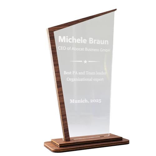 Pila Stone Award mit Gravur aus Acryl & Edelholz – personalisierte Trophäe mit Logo & Text für Sport, Schule, Firma & Events – Pokal als Auszeichnung, Geschenk, Jubiläum (200x110) von Pila Stone