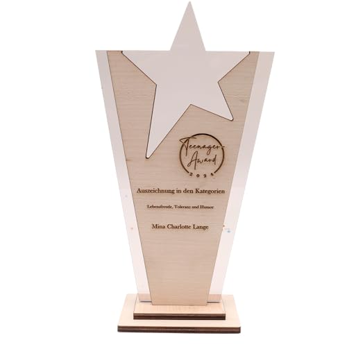 Pila Stone Moderne edler Award und Trophäe, eigener Text oder Logo, Orden Medaille aus amerikanischen Ahorn und Acrylglas - Personalisierter Pokal - Kollegen Auszeichnung, Jubiläum Preis von Pila Stone