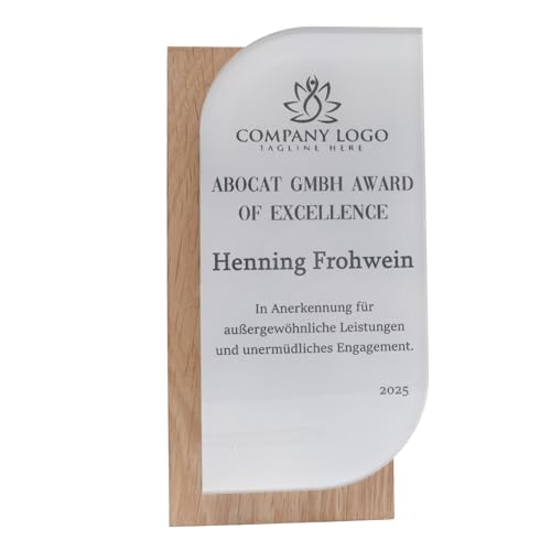 Pila Stone Award aus Eichenholz & Acrylglas – personalisierter Pokal mit Gravur für Firma, Mitarbeiter, Verein & Jubiläum – Trophäe als Auszeichnung, Ehrung & Geschenk (200x95 mm) von Pila Stone