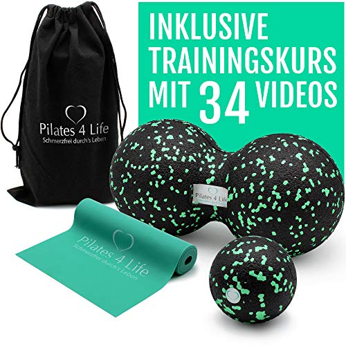 Pilates 4 Life® - Premium Faszien Set - inkl. 95 Min-Videokurs für Einsteiger - hochwertiger Faszienball, Duoball+Fitnessband aus 100% Naturkautschuk von Pilates 4 Life