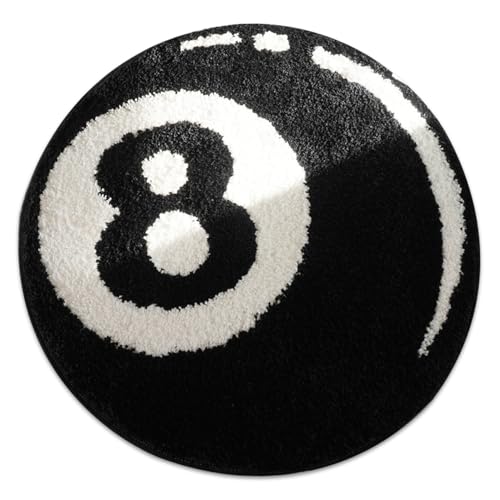 Pineeseatile Kühler Teppich, 8 Ball Teppich 32 '' rund 8ball Teppich weich und saugfähig acht Ballteppich Nicht -Schlupf -Fläche Teppich Waschbarer Dekoration Teppich für Schlafzimmer von Pineeseatile