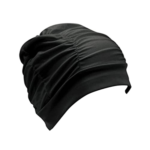 Schwimmkappen langes Haar Schwimmkappe Falten Stoff Stoff Badehüte für Erwachsene Männer Frauen Haarohren Schutz Schwarz Schwimmkappe von Pineeseatile