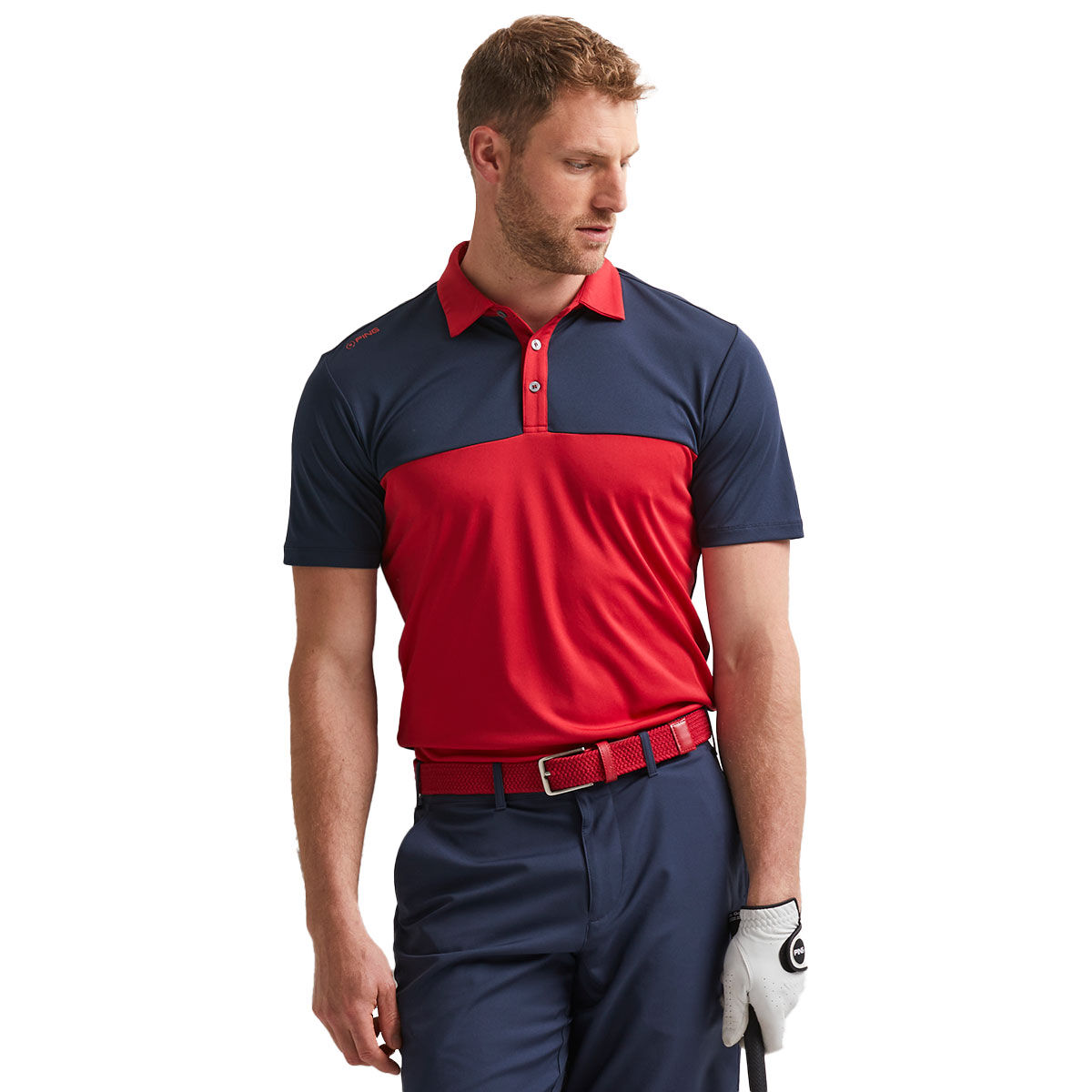 PING Men's Bodi Panel Golf Polo Shirt, Mens, Rich red/navy, Small | American Golf von Ping