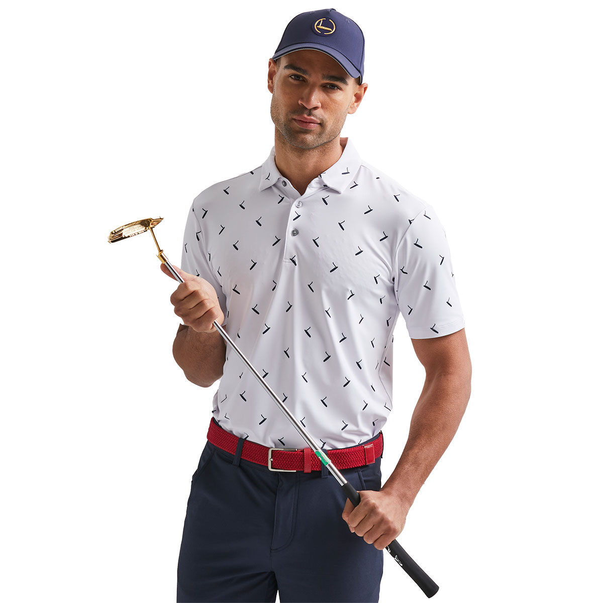 PING Men's Gold Golf Putter Print Golf Polo Shirt, Mens, White/navy multi, Medium | American Golf von Ping