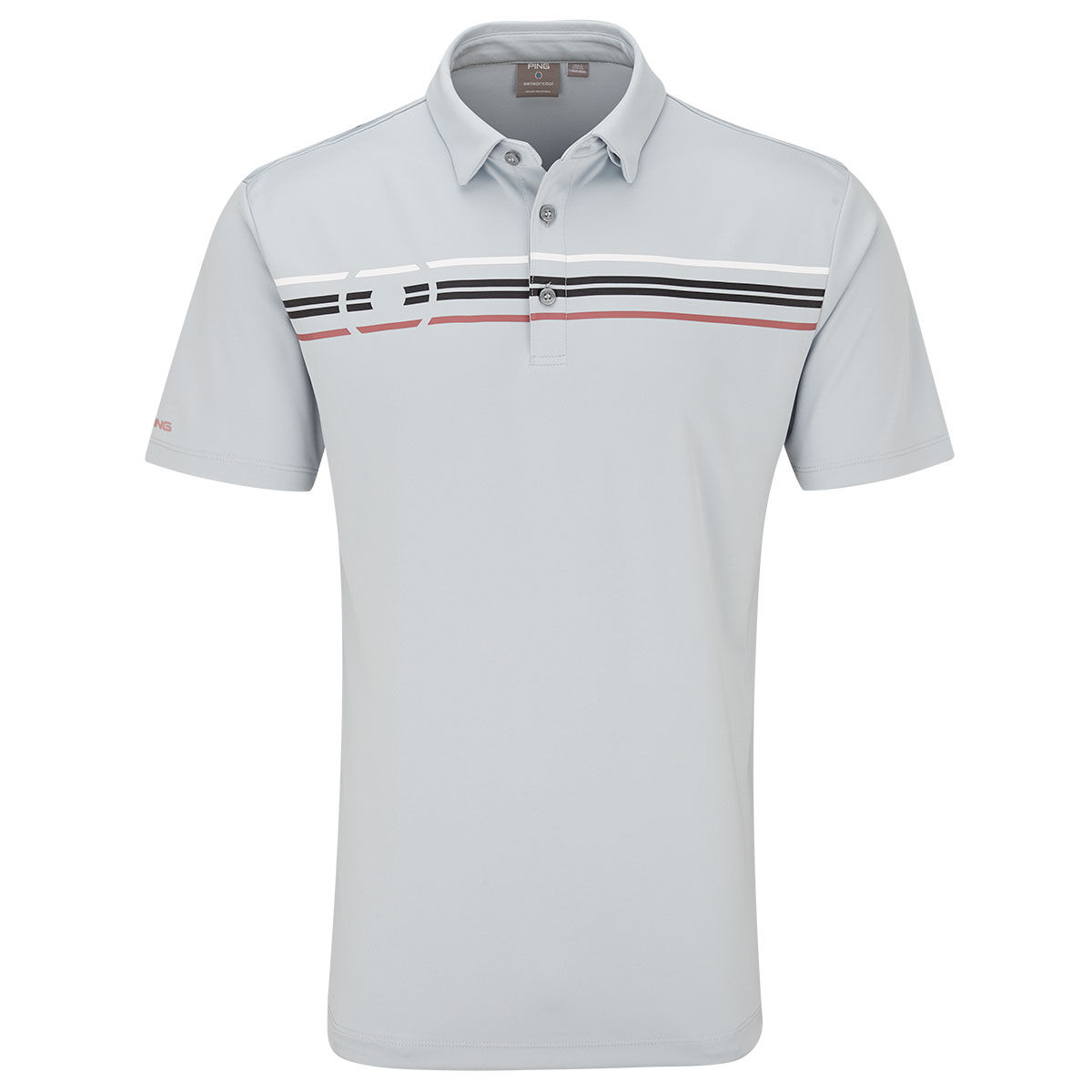 PING Men's Light Grey, White and Black Stylish Stripe Morten Golf Polo Shirt, Size: XL | American Golf von Ping