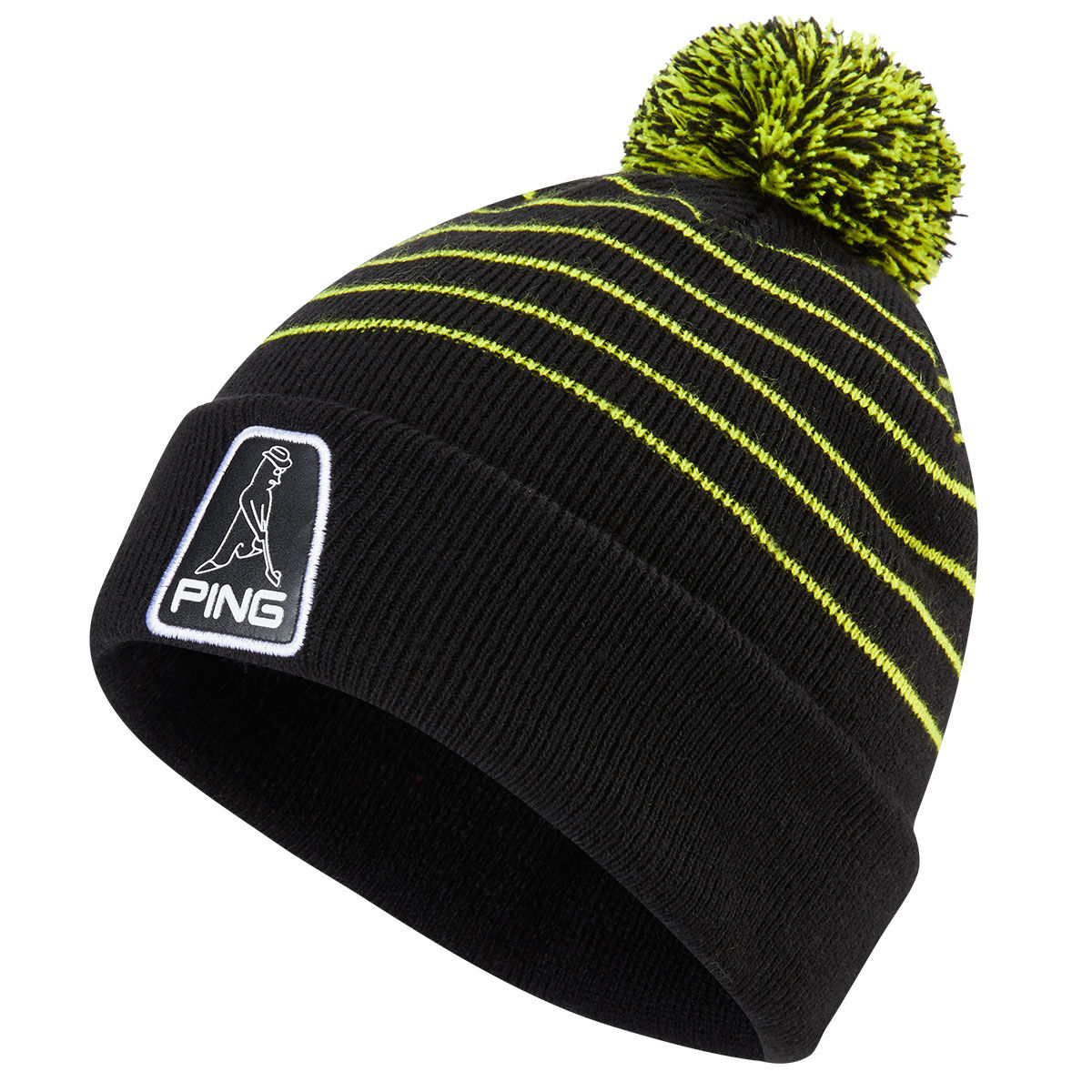 PING Men's Mr Ping Bobble Hat, Mens, Black/neon yellow, One size | American Golf von Ping