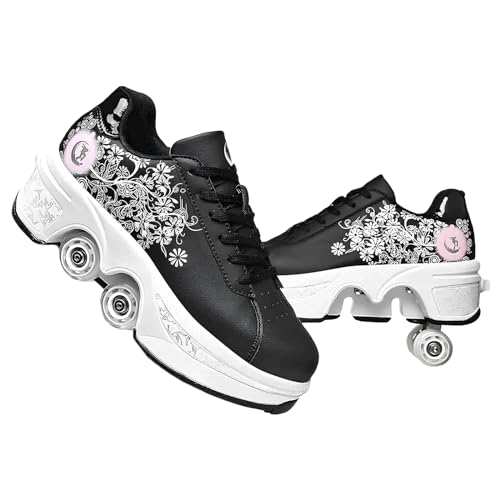 Schuhe mit Rollen für Mädchen und Damen, Kinder Rollschuhe, Verstellbar Roller Skates Shoes für den Außenbereich, Rolschaats und Sneakers 2 in 1 (C, EU37) von Pinkskattings@