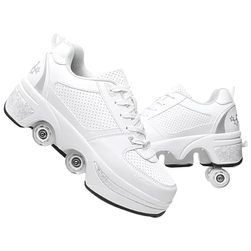 Schuhe mit Rollen für Mädchen und Damen, Kinder Rollschuhe, Verstellbar Roller Skates Shoes für den Außenbereich, Rolschaats und Sneakers 2 in 1 (D, EU40) von Pinkskattings@