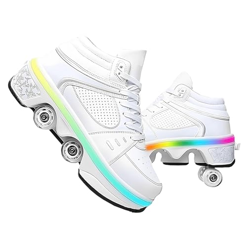 Schuhe mit Rollen für Mädchen und Damen, Kinder Rollschuhe, Verstellbar Roller Skates Shoes für den Außenbereich, Rolschaats und Sneakers 2 in 1 (E, EU34) von Pinkskattings@