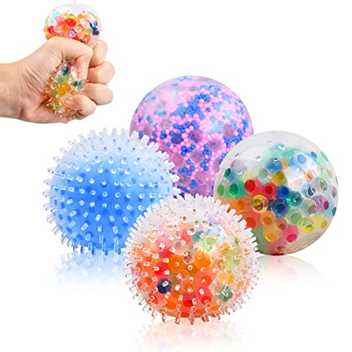 Pinsheng 4 Stück Stressbälle, Anti Stress Bälle Bunte Squeeze Ball Fidget Spielzeug, Quetschball mit Wasse Perlen Anti Stress Traubenbälle für Kinder Erwachsene für ADHS, Angst Relief, OCD von Pinsheng