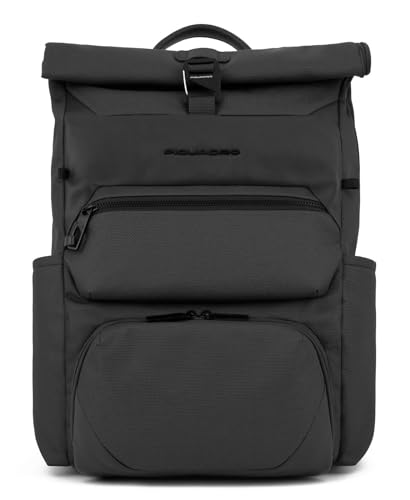 PIQUADRO, Roll-top Backpack für Computer und iPad® mit Fahrradhelmetriemen, sternum strap, Anti-Theft Kabel und RFID-Schutz, schwarz, Schwarz von Piquadro