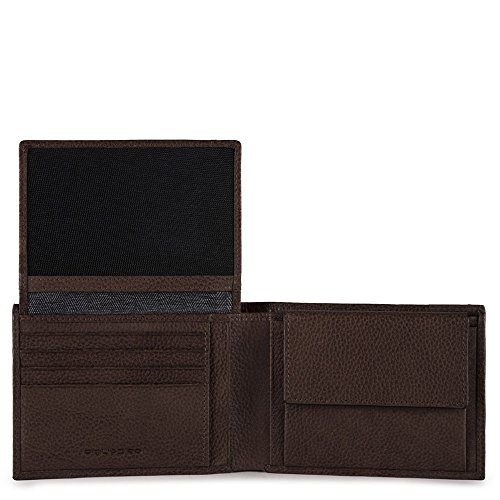 PIQUADRO Pulse Geldbörse aus Leder mit braunem Kopf, Schwarz, 2.5x9x12.5 cm (W x H x L), Brieftasche von Piquadro