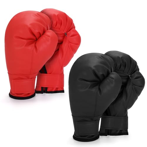 PiscatorZone 2 Paar Boxhandschuhe für Erwachsene, Schwarz & Rot, Boxhandschuhe, Kickboxen, professionelle Handschuhe für Boxsack von PiscatorZone