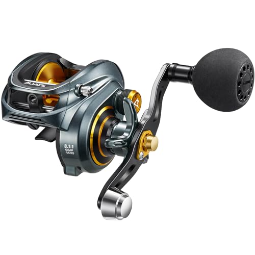 Piscifun Alijos Köderrollen, Größe 300, flaches Profil, Aluminium-Rahmen, Köderguss-Angelrolle, 33lb Drag 5.9:1/8.1:1, Übersetzungsverhältnis Süßwasser-Salzwasser-Griff, Wurfrollen von Piscifun