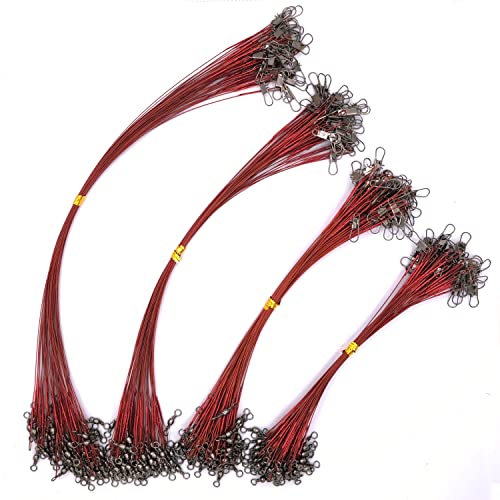 PISCORUSH 50 Stück Angeldrahtvorfächer, Nylon-beschichtete Angelschnur, Vorfächer mit Wirbeln und Druckknöpfen, Edelstahl, Angelzubehör (Rot, 25cm 50STK) von Piscorush