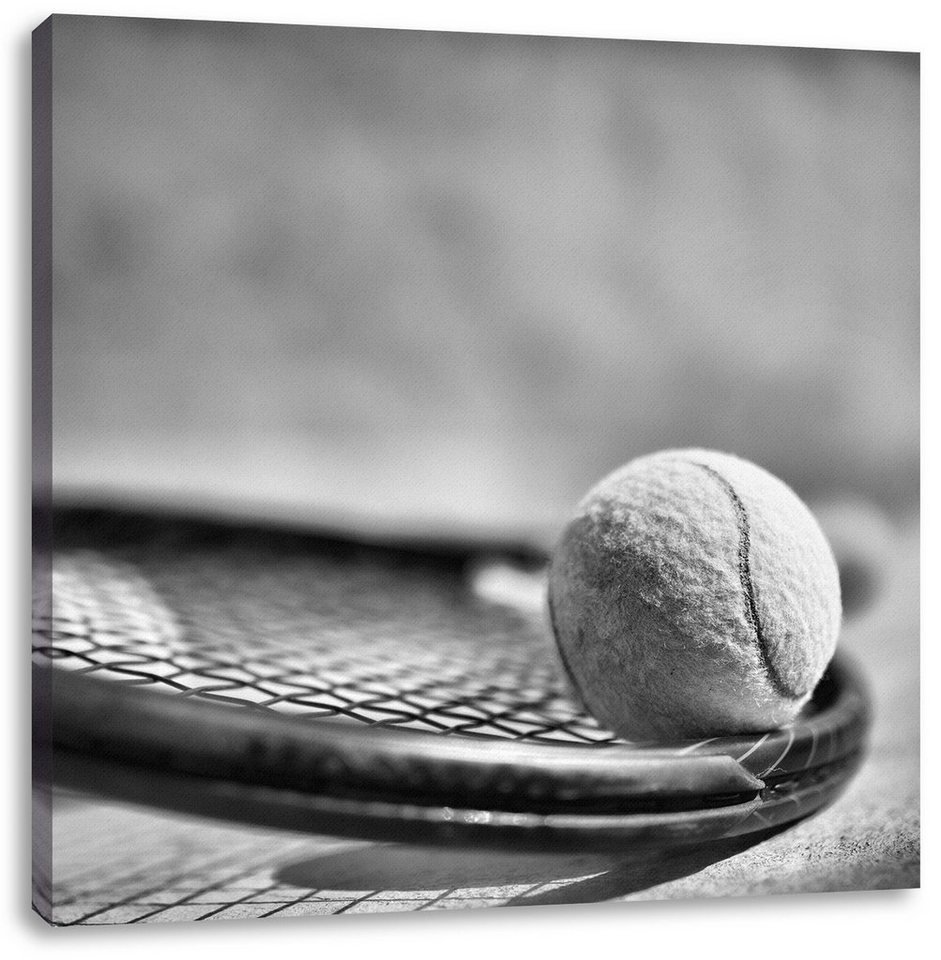 Pixxprint Leinwandbild Tennischläger mit Bällen, Tennischläger mit Bällen (1 St), Leinwandbild fertig bespannt, inkl. Zackenaufhänger von Pixxprint