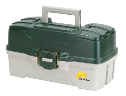 Plano Tackle Box mit 3 Fächern, Doppelzugang, Dunkelgrün, Metallic/Off-White, Premium Tackle Storage von Plano