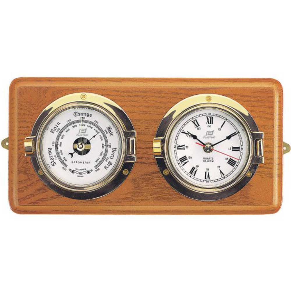 Plastimo 4´´ Clock&barometer Set On Wood Board Golden von Plastimo