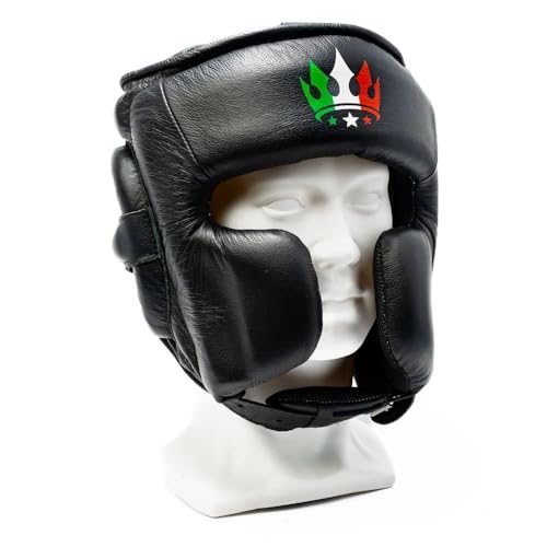 Playerz Italiano Kopfschutz mit geschlossenem Gesicht, Kinn 'N' Cheek Vollgesichts-Kopfschutz, Kopfschutz für Boxen, Sparring, italienische Leder-Kopfbedeckung für Muay Thai, Kickboxen und von Playerz Boxing Est 2020