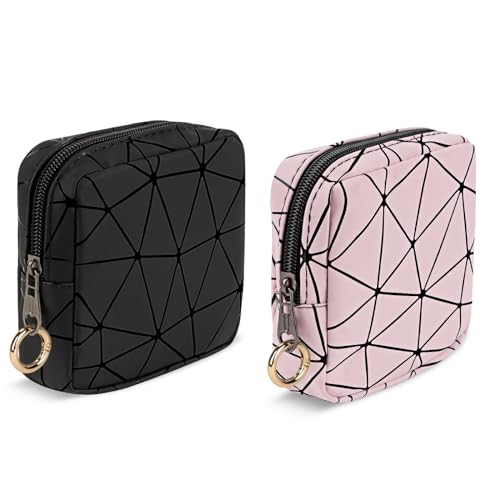 2 Stück Klein Kosmetiktasche Mini Make up Tasche Damen PU Leder Schminktasche Tragbare Mini-Kulturbeutel Wasserdicht für Kosmetikzubehör-Organizer Kulturtasche Geldbeutel für Frauen(Schwarz&Rosa) von Playexen