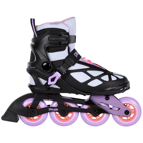 Playlife Inline Skates Lancer White 84, Schwarz/Weiß/Lila, Unisex für Herren und Damen, 84mm/82A Rollen, ABEC 5 Kugellager, Art. nr.: 880274 von Playlife